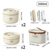 Essentialshouses Beige 2000ML 304 Stainless Steel Insulated Bento Box Microwave Heatable Round Sealed Thermal Lunch Box For Kids Students Food Container
