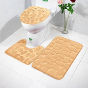 Essentialshouses beige-3PCS 🛁 Cobblestone Embossed Memory Foam Bath Mat – Soft, Supportive, and Safe