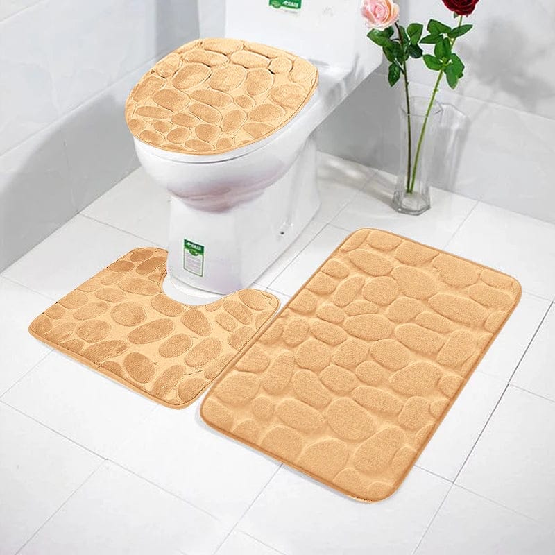 Essentialshouses beige-3PCS 🛁 Cobblestone Embossed Memory Foam Bath Mat – Soft, Supportive, and Safe