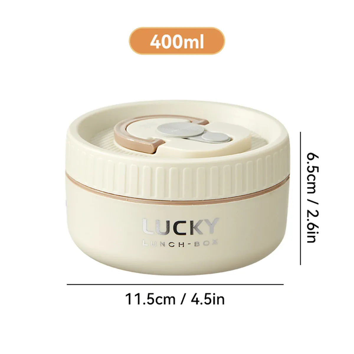 Essentialshouses Beige 400ML 304 Stainless Steel Insulated Bento Box Microwave Heatable Round Sealed Thermal Lunch Box For Kids Students Food Container