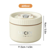 Essentialshouses Beige 600ML 304 Stainless Steel Insulated Bento Box Microwave Heatable Round Sealed Thermal Lunch Box For Kids Students Food Container