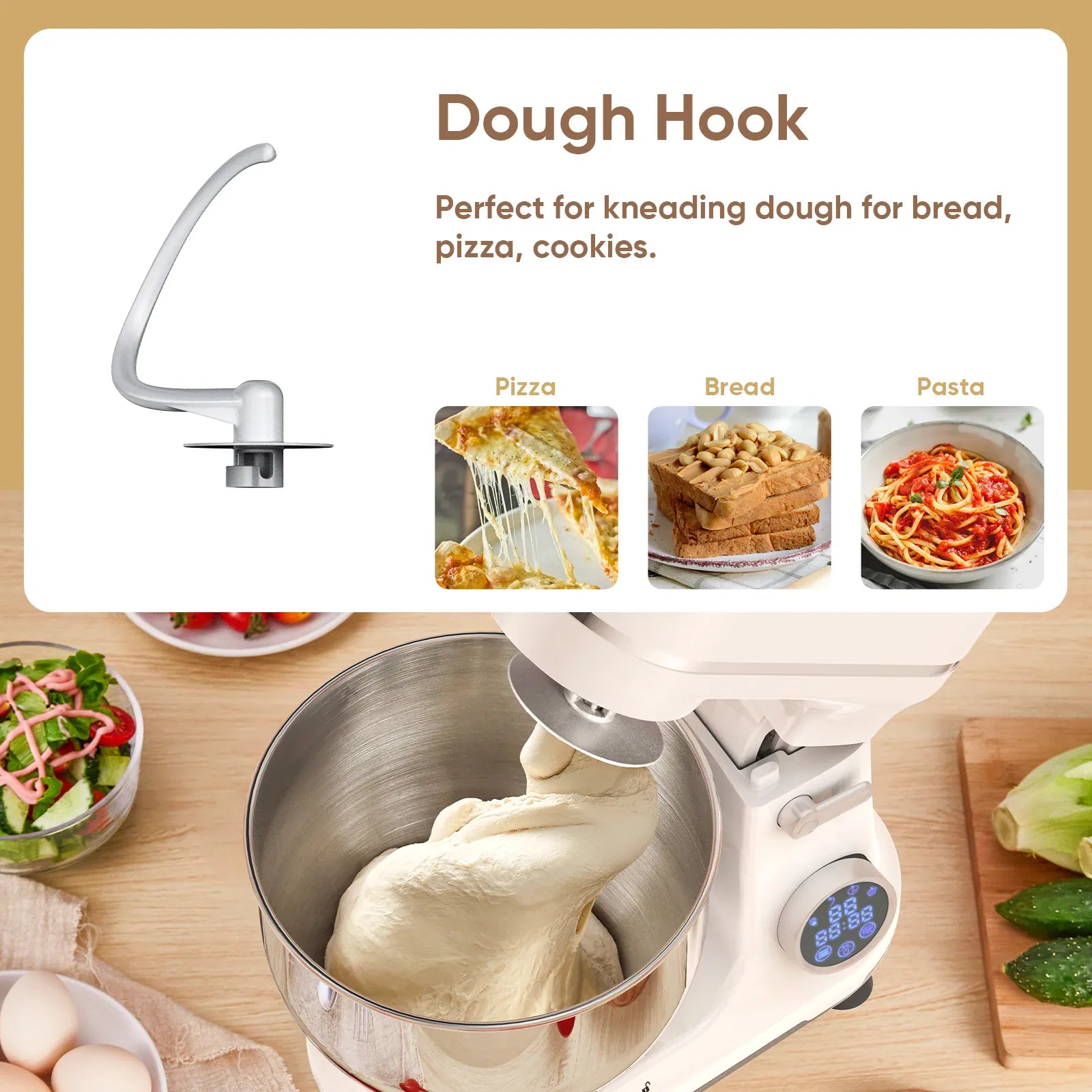 Essentialshouses BioloMix Kitchen Food Stand Mixer, 1200W 11-Speeds DC Motor, Digital OLED Screen, Electric Food Mixer with Dough Hook, Whisk