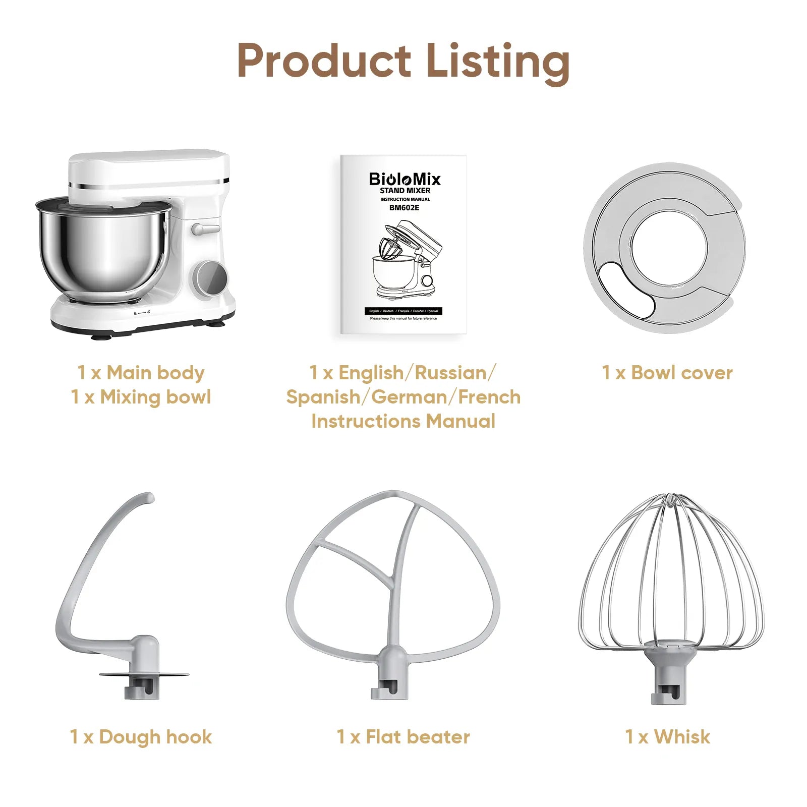 Essentialshouses BioloMix Kitchen Food Stand Mixer, 1200W 11-Speeds DC Motor, Digital OLED Screen, Electric Food Mixer with Dough Hook, Whisk