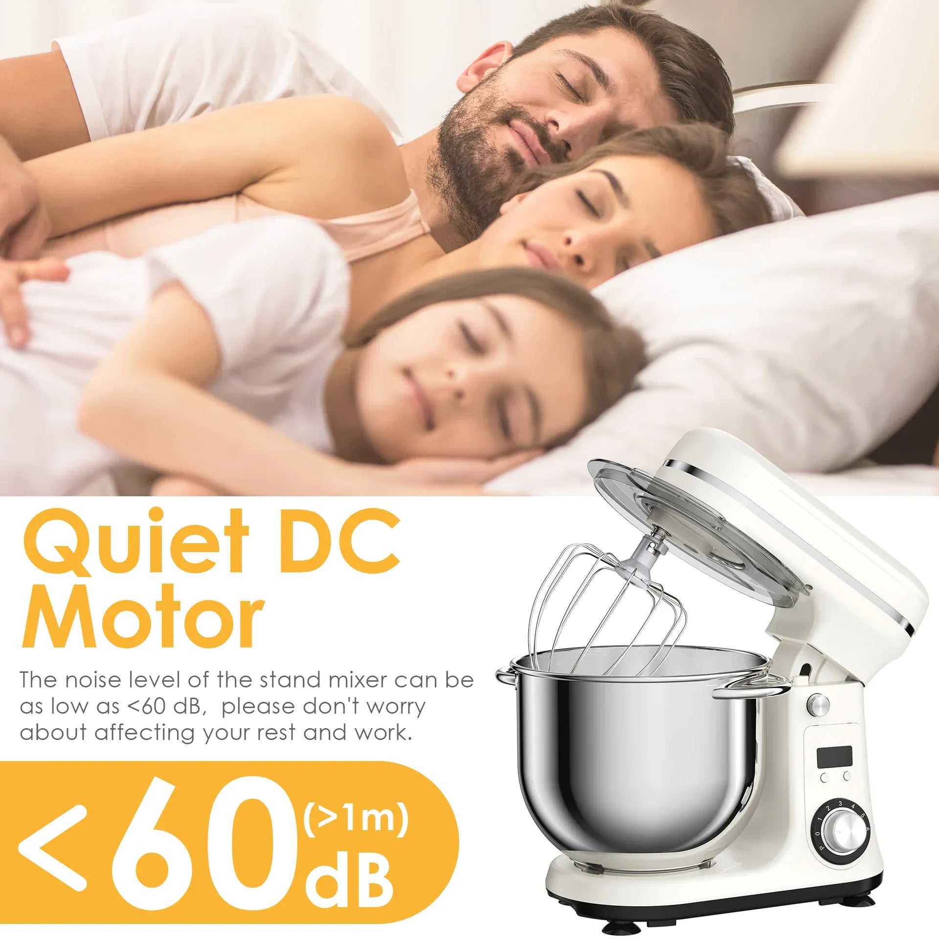 Essentialshouses BioloMix Kitchen Food Stand Mixer, Blender, Quiet Motor, Cream Egg Whisk, Whip Dough Kneader, 6-Speed, 1200 W, 6 L, DC