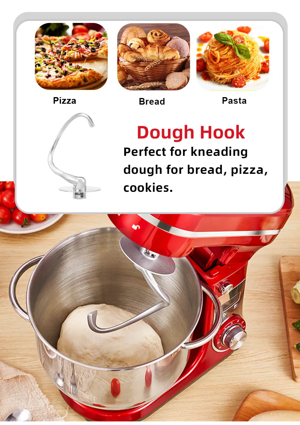 Essentialshouses BioloMix Kitchen Food Stand Mixer, Blender, Quiet Motor, Cream Egg Whisk, Whip Dough Kneader, 6-Speed, 1200 W, 6 L, DC