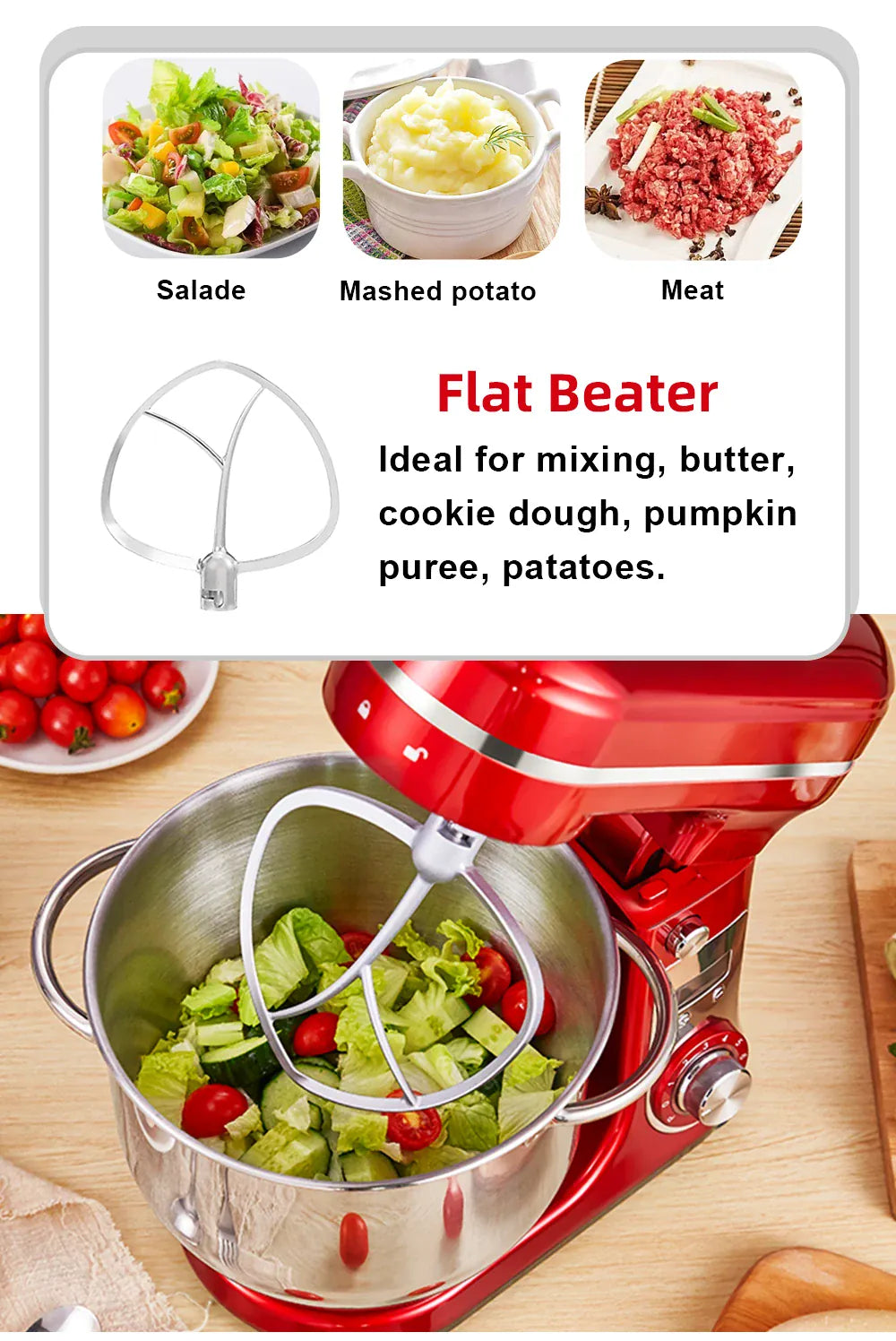 Essentialshouses BioloMix Kitchen Food Stand Mixer, Blender, Quiet Motor, Cream Egg Whisk, Whip Dough Kneader, 6-Speed, 1200 W, 6 L, DC