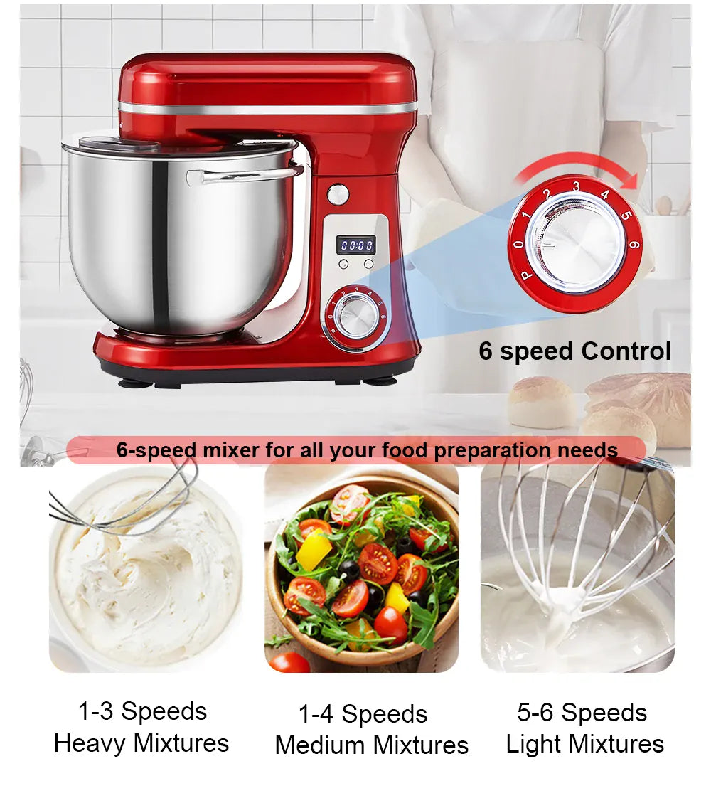 Essentialshouses BioloMix Kitchen Food Stand Mixer, Blender, Quiet Motor, Cream Egg Whisk, Whip Dough Kneader, 6-Speed, 1200 W, 6 L, DC