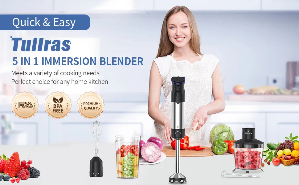 Essentialshouses black / 5 in 1 / United States 1000W Electric Immersion Handheld Blender, 5 in 1 Kitchen Hand Blender for soups, smoothies, purees and baby food.