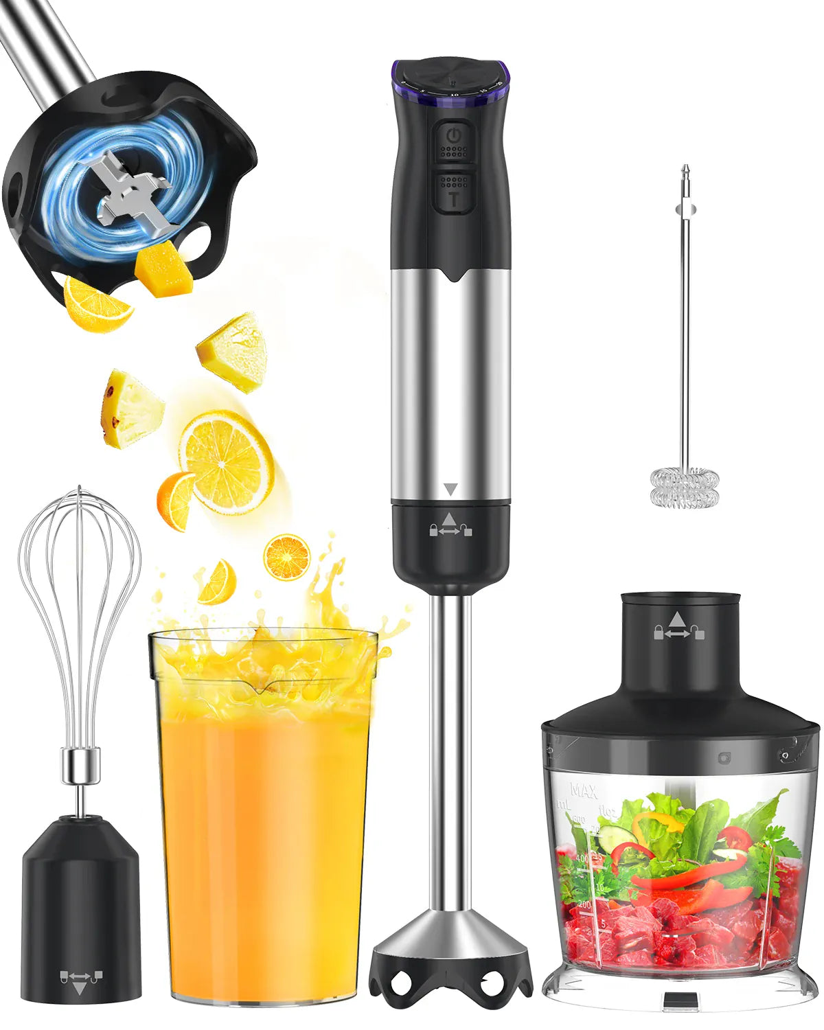 Essentialshouses black / 5 in 1 / United States 1000W Electric Immersion Handheld Blender, 5 in 1 Kitchen Hand Blender for soups, smoothies, purees and baby food.