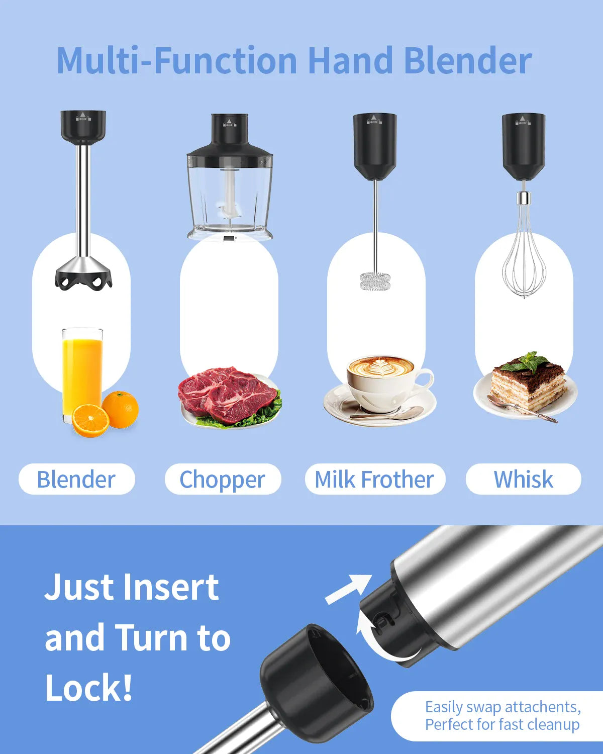 Essentialshouses black / 5 in 1 / United States 1000W Electric Immersion Handheld Blender, 5 in 1 Kitchen Hand Blender for soups, smoothies, purees and baby food.