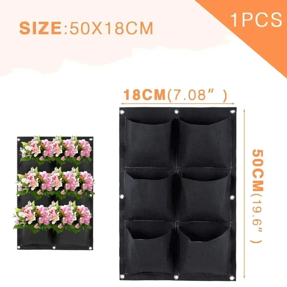 Essentialshouses Black 6 Pockets Wall Hanging Pockets Planting Pot