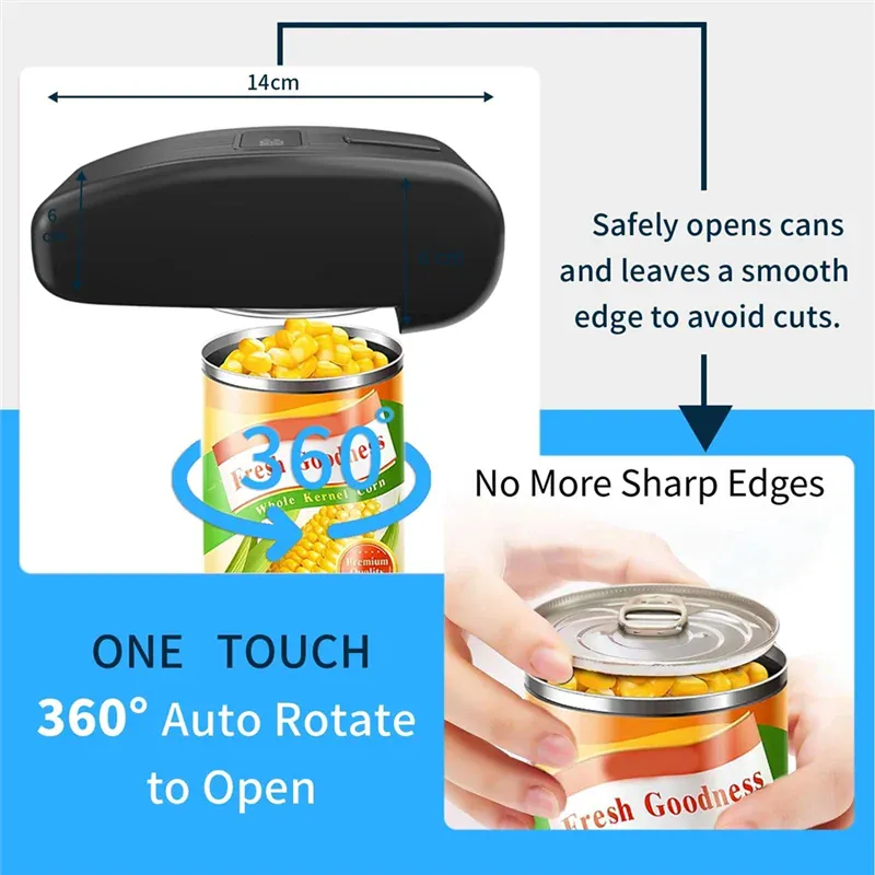 Essentialshouses Black AA76-Food-Safe Electric Can Opener-One-Touch Hands-Free Automatic Can Openers Work On All Can Type, Kitchen Gadgets