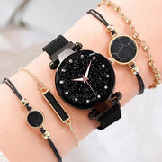 Essentialshouses Black B Magnetic Starry Sky Women Watches