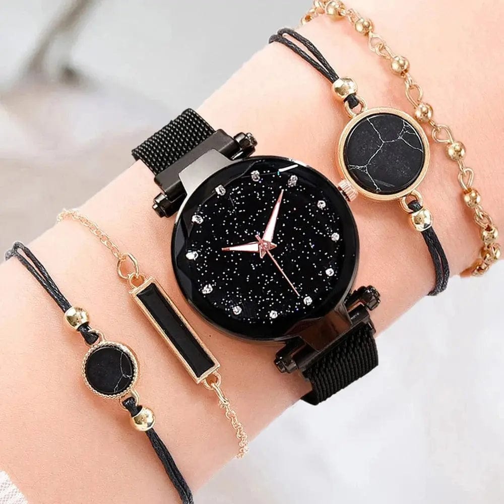 Essentialshouses Black B Magnetic Starry Sky Women Watches