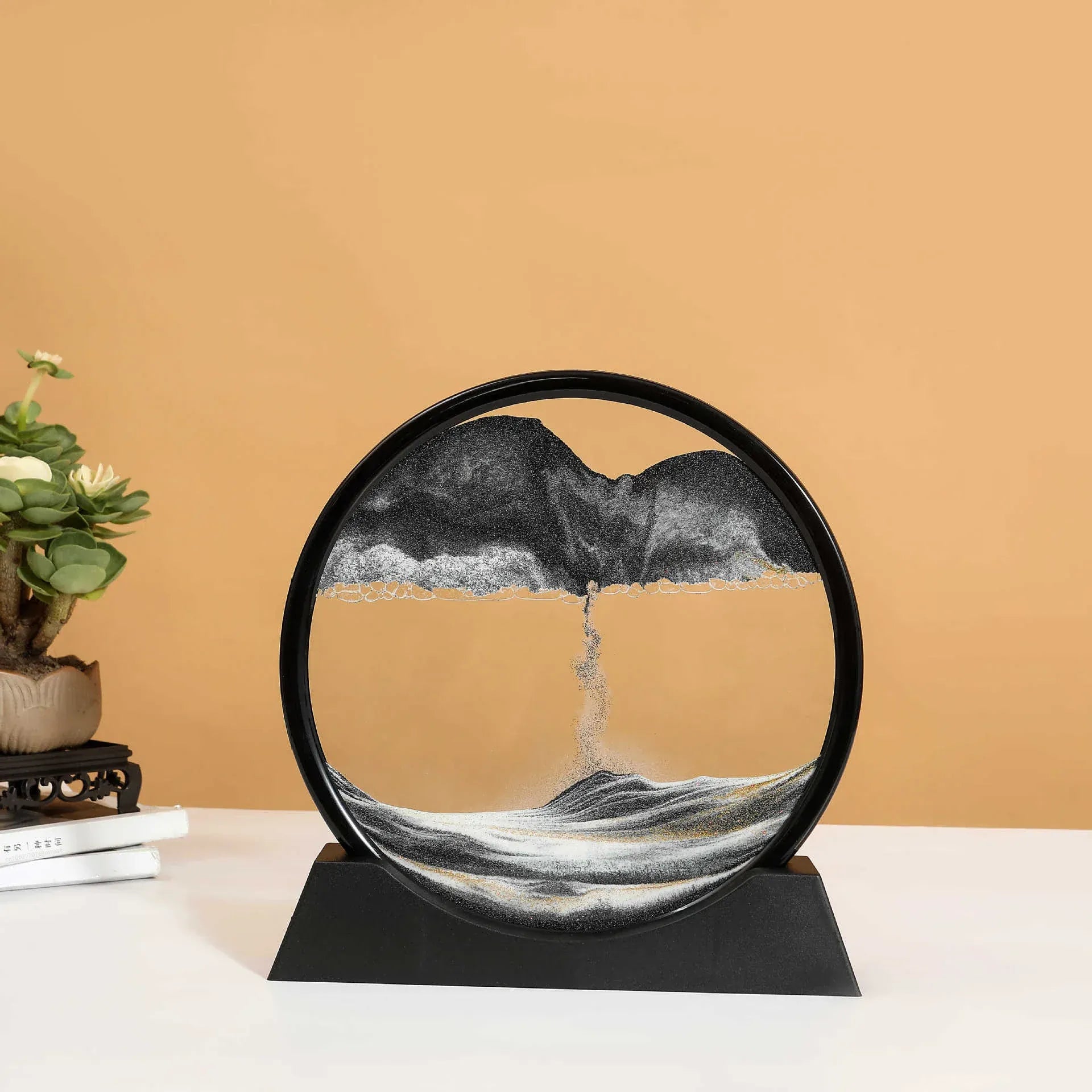 Essentialshouses Black Base-Black / 7 inch 3D Sandscape Moving Sand Art Picture Round Glass Deep Sea Hourglass Quicksand Craft Flowing Sand Painting Office Home Decor Gift