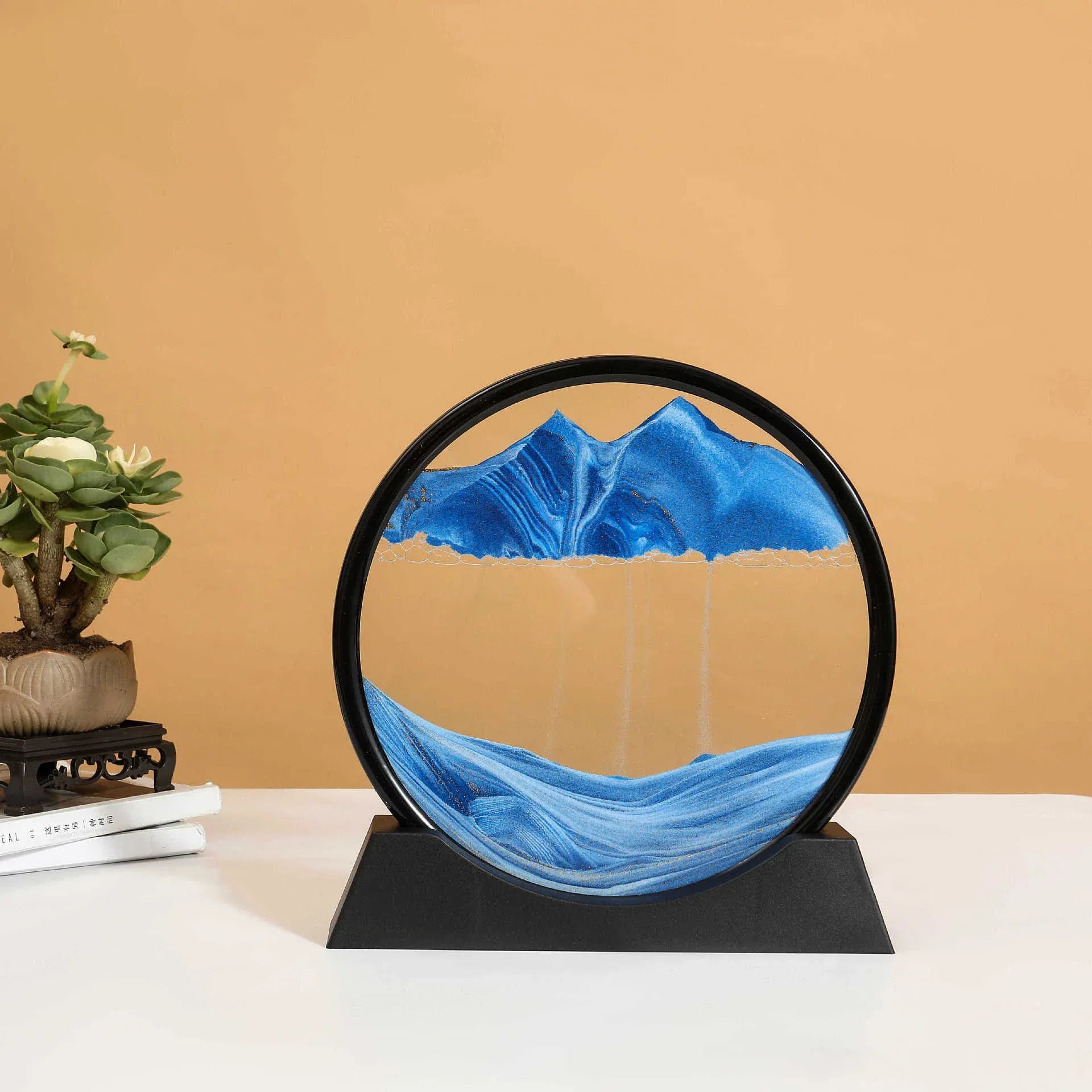 Essentialshouses Black Base-Blue / 5 inch 3D Sandscape Moving Sand Art Picture Round Glass Deep Sea Hourglass Quicksand Craft Flowing Sand Painting Office Home Decor Gift