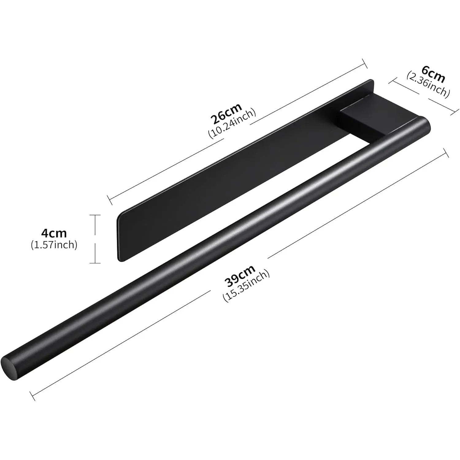 Essentialshouses Black Bathroom Towel Racks No Drill Double Adhesive Towel Bar Stainless Steel Black 39 CM Towel Rack for Bathroom and Kitchen