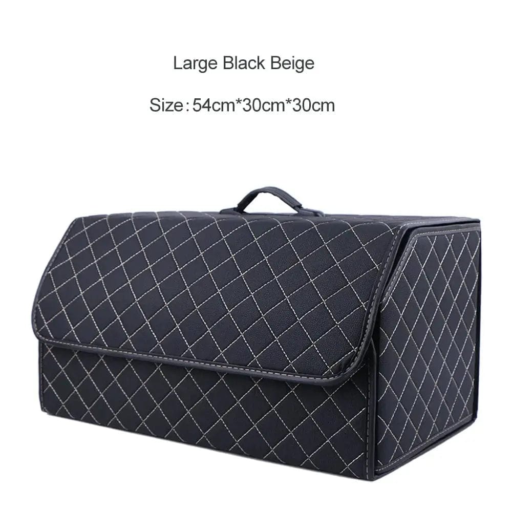 Essentialshouses Black-Beige-Large Car Trunk Large Capacity Organizer Box