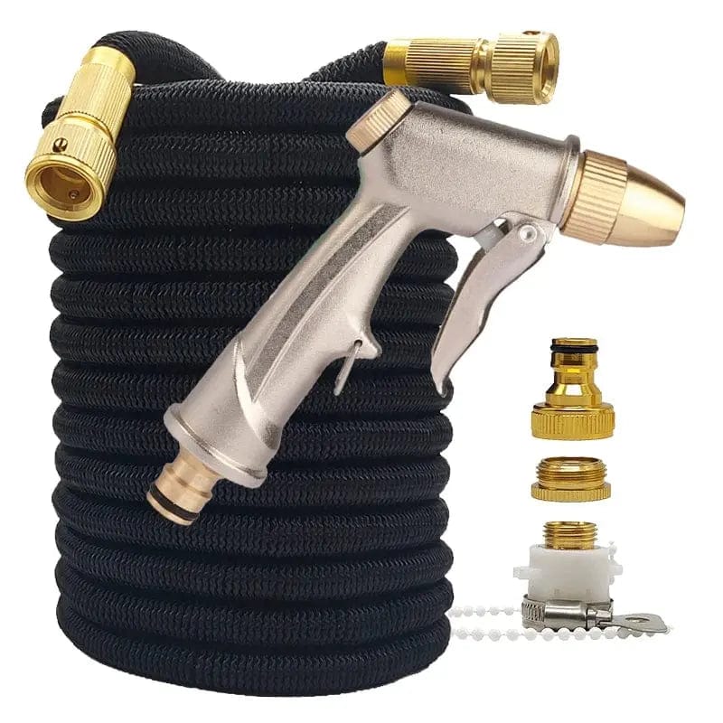 Essentialshouses Black hose with gun / 75ft Double Metal Connector Pvc Reel Pipe