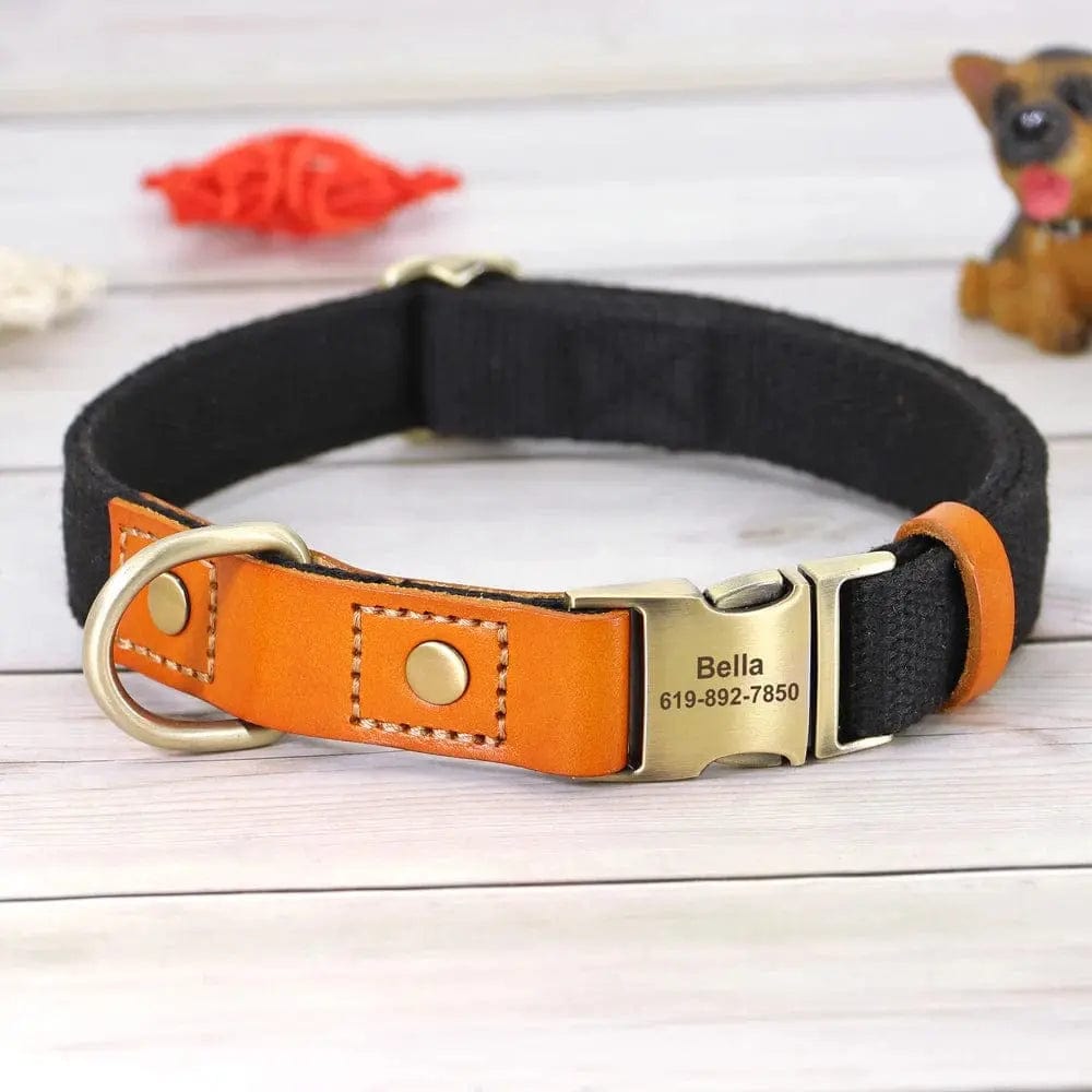 Essentialshouses black / M Dog Leather Customized ID Collar