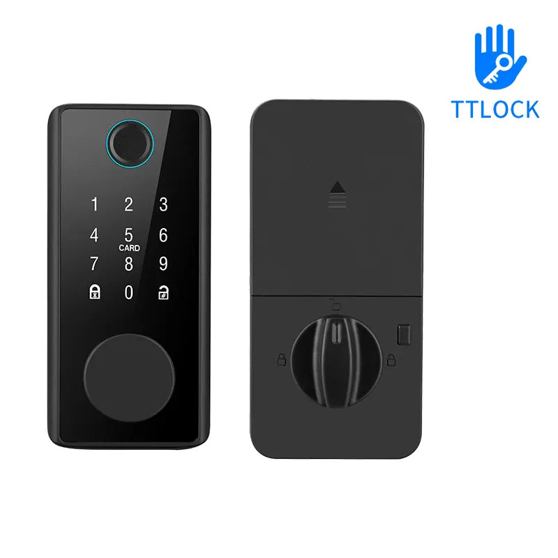 Essentialshouses Black TTLock TTLock APP Smart Fingerprint Password Card US Deadbolt Automatic Latch Motor Lock