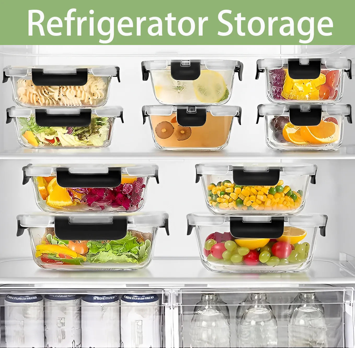 Essentialshouses Black / United States 12pcs Glass Lunch Box Food Storage Containers Meal Prep Airtight Bento Boxes for Microwave Oven Freezer and Dishwasher BPA Free