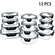 Essentialshouses Black / United States 12pcs Glass Lunch Box Food Storage Containers Meal Prep Airtight Bento Boxes for Microwave Oven Freezer and Dishwasher BPA Free