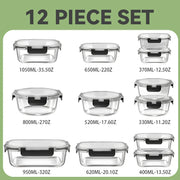 Essentialshouses Black / United States 12pcs Glass Lunch Box Food Storage Containers Meal Prep Airtight Bento Boxes for Microwave Oven Freezer and Dishwasher BPA Free