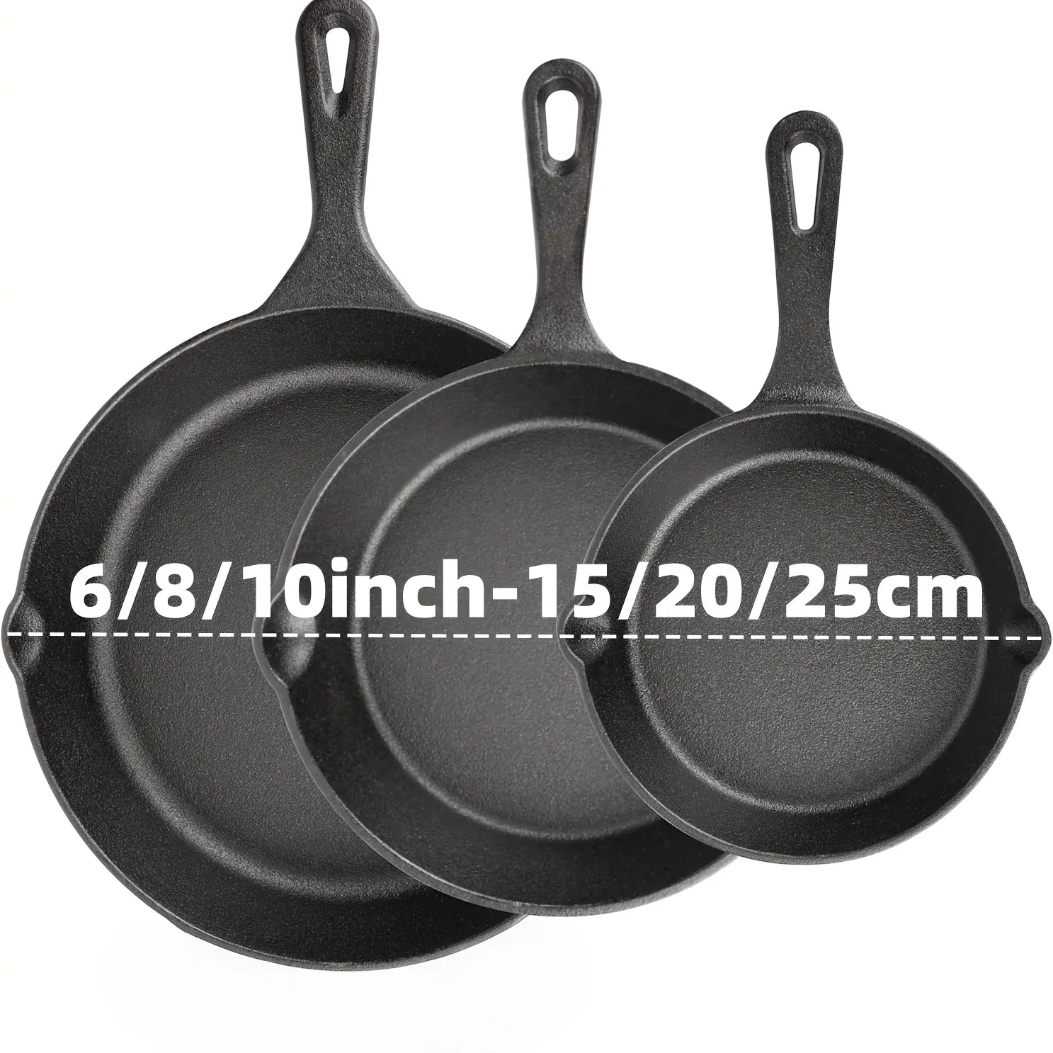 Essentialshouses Black / United States 3PCS Cast Iron Skillet Set (6/8/10 Inch)  Pre-Seasoned, Heavy-Duty Pans for Oven, Grill & Campfire, Even Heat, Non-Stick Surface