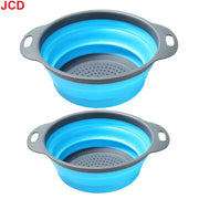 Essentialshouses Blue   2pcs JCD 1pcs Fruit Vegetable Washing Basket Foldable Strainer Silicone Colander Dish Collapsible Drainer Filter Kitchen Storage Tool