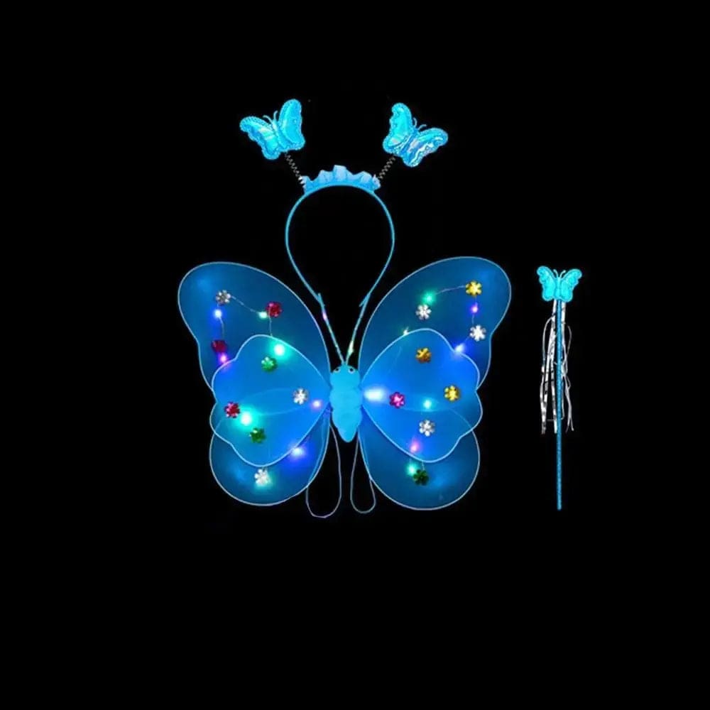 Essentialshouses blue-3pcs Girls Luminous Angel Wings Skirt Light Suit