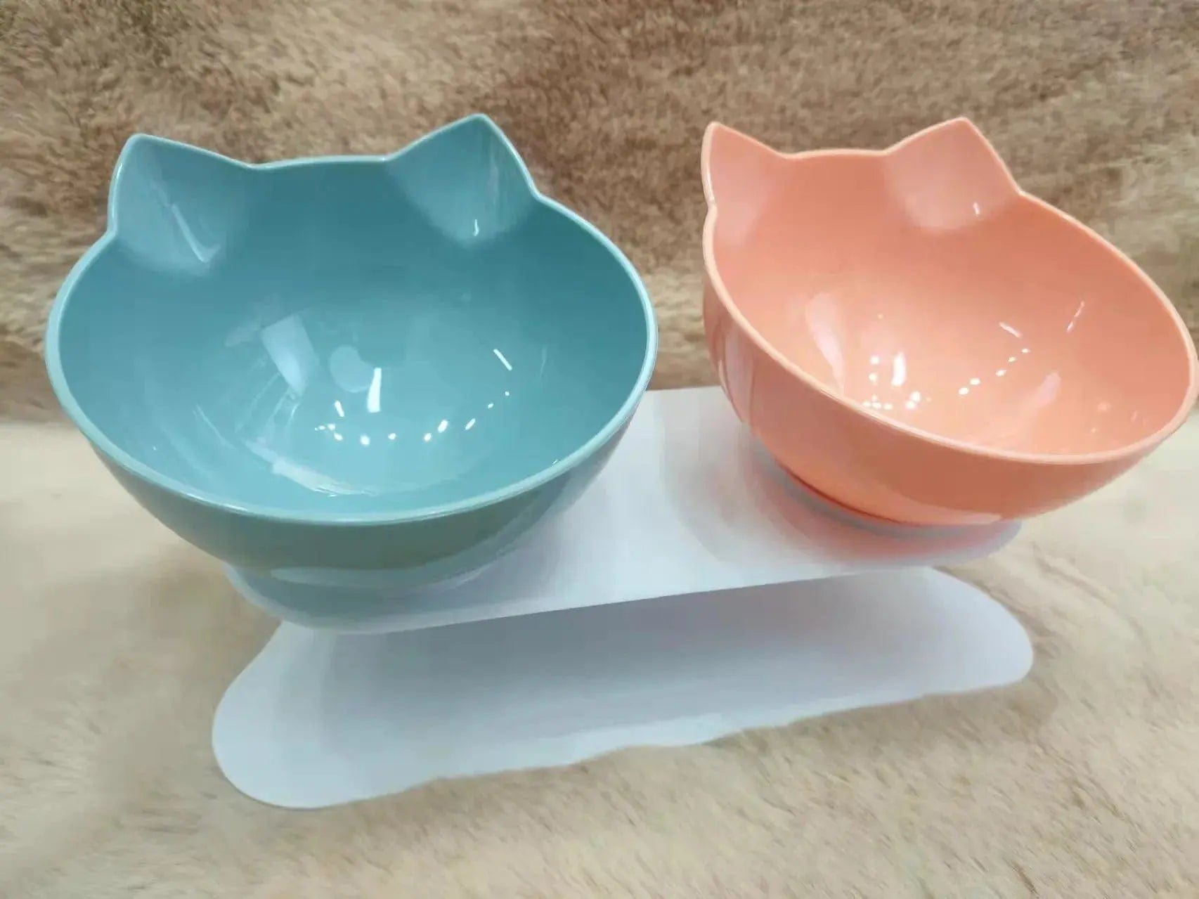 Essentialshouses Blue And Orange Cat Non-Slip Double Food Bowl