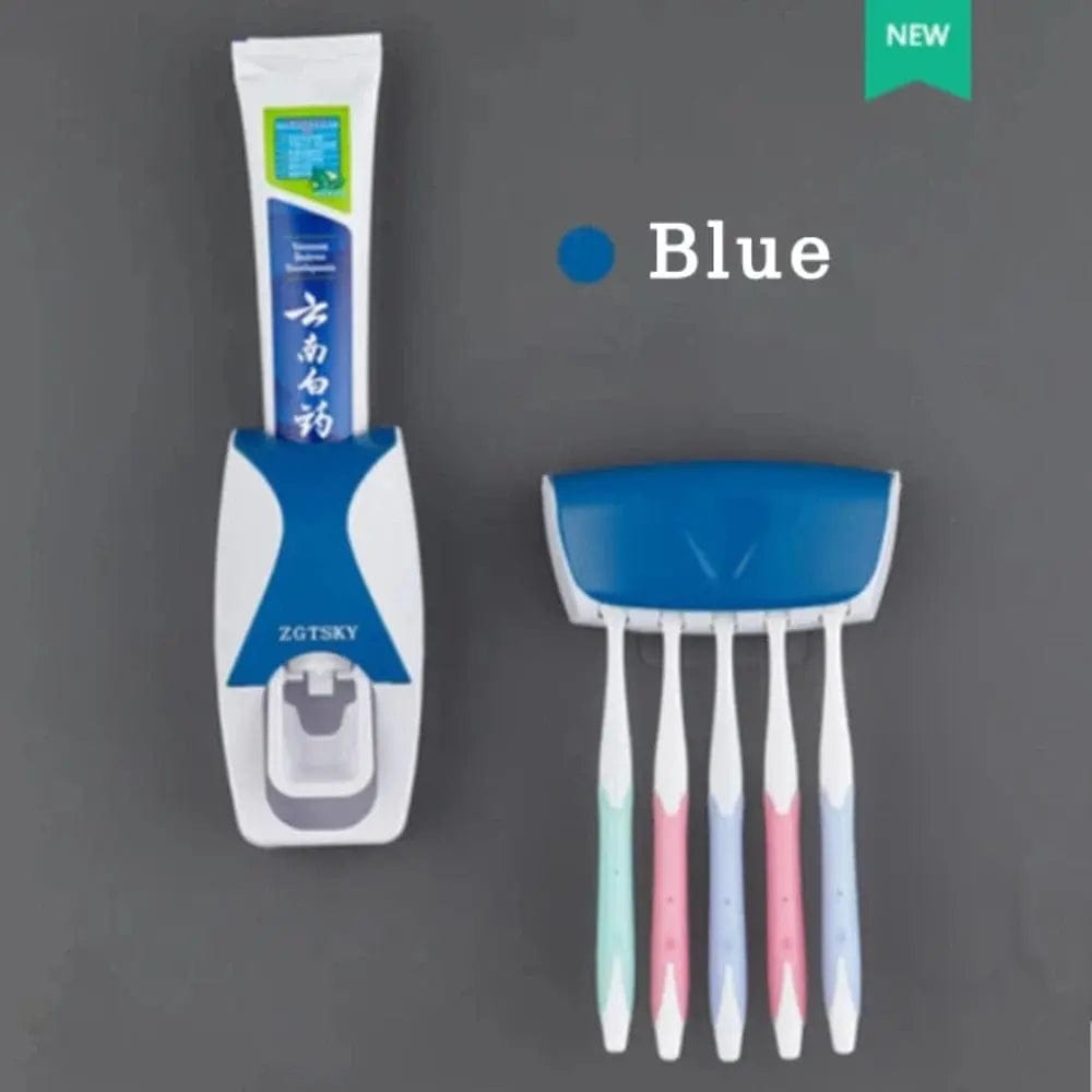 Essentialshouses Blue 🪥 Automatic Toothpaste Dispenser & Toothbrush Holder Set – Streamline Your Morning Routine