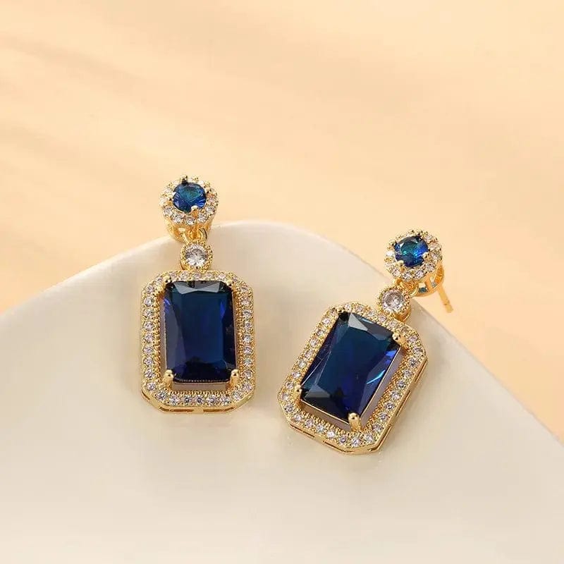 Essentialshouses Blue Earrings Emerald 18k Gold Plated Jewelry Sets