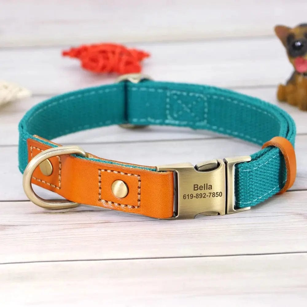 Essentialshouses Blue / L Dog Leather Customized ID Collar