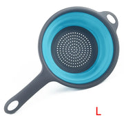 Essentialshouses Blue L LMETJMA Silicone Collapsible Colander with Handle Kitchen Folding Strainer Colander for Draining Pasta Vegetable Fruit JT111