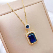 Essentialshouses Blue Necklace Emerald 18k Gold Plated Jewelry Sets