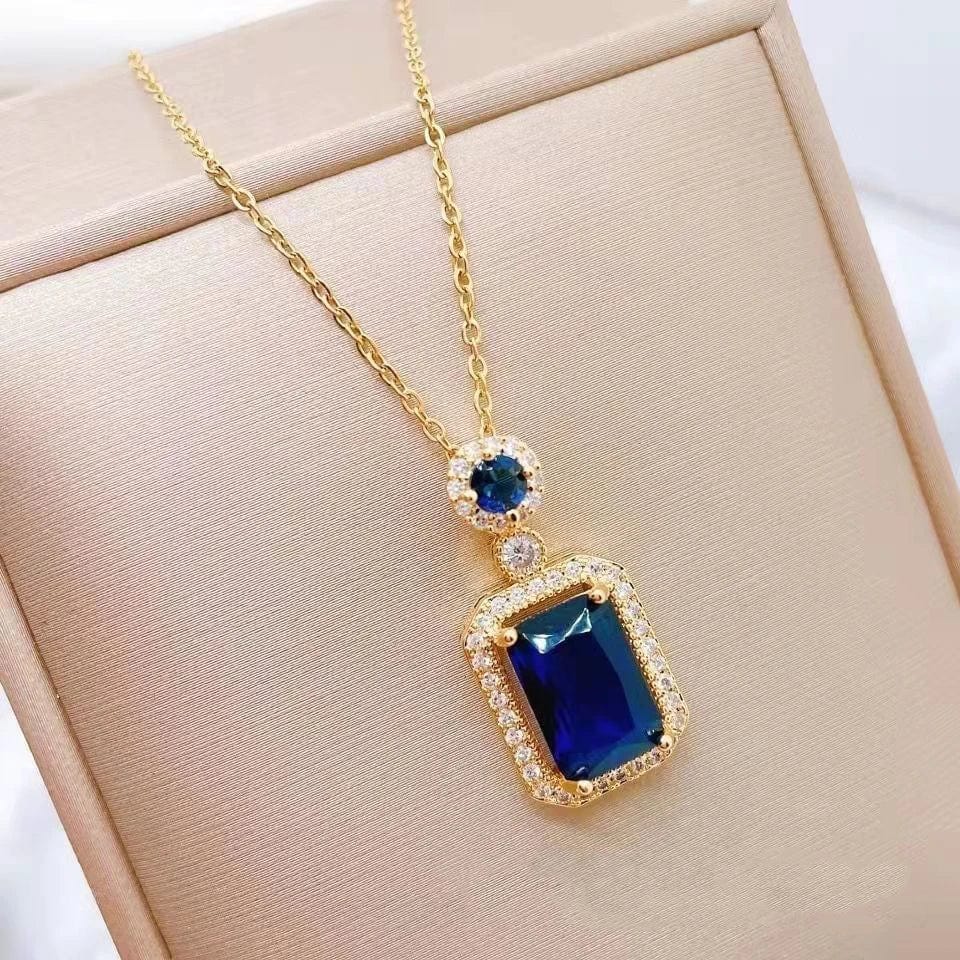 Essentialshouses Blue Necklace Emerald 18k Gold Plated Jewelry Sets