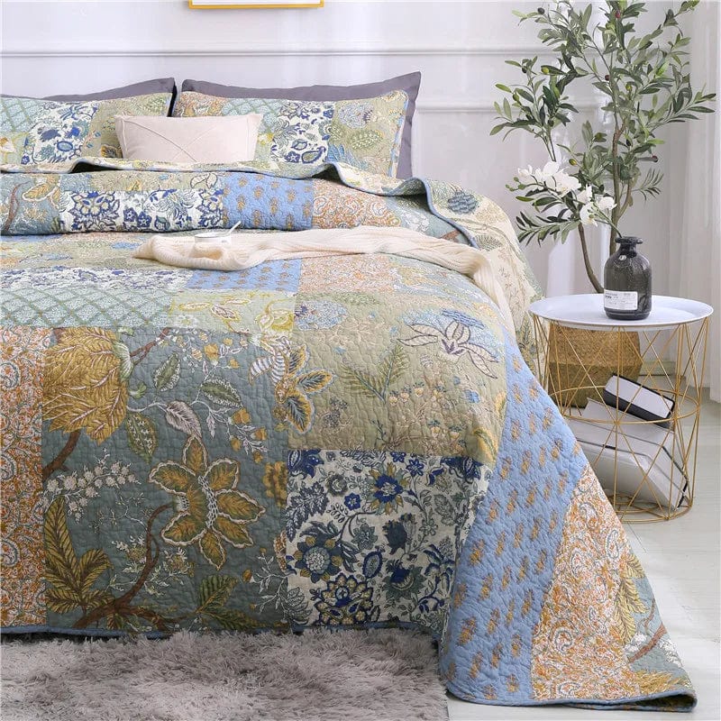 Essentialshouses Blue / Super king  280x300 Patchwork Cotton Quilt Set