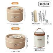 Essentialshouses Brown 1000ML 304 Stainless Steel Insulated Bento Box Microwave Heatable Round Sealed Thermal Lunch Box For Kids Students Food Container