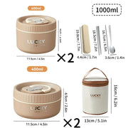 Essentialshouses Brown 2000ML 304 Stainless Steel Insulated Bento Box Microwave Heatable Round Sealed Thermal Lunch Box For Kids Students Food Container