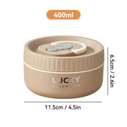 Essentialshouses Brown 400ML 304 Stainless Steel Insulated Bento Box Microwave Heatable Round Sealed Thermal Lunch Box For Kids Students Food Container