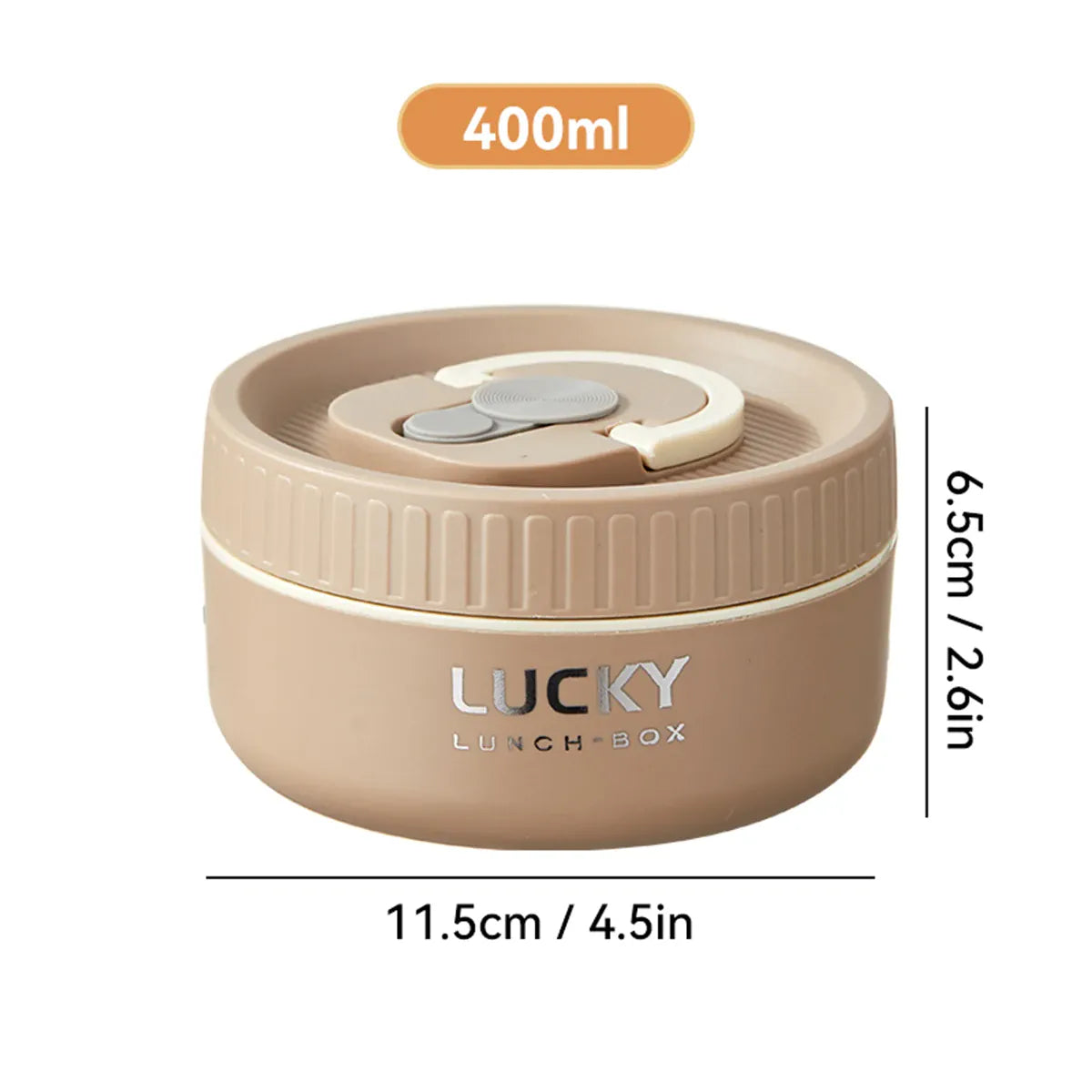 Essentialshouses Brown 400ML 304 Stainless Steel Insulated Bento Box Microwave Heatable Round Sealed Thermal Lunch Box For Kids Students Food Container