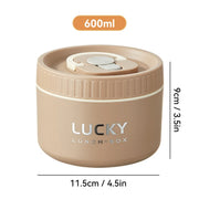 Essentialshouses Brown 600ML 304 Stainless Steel Insulated Bento Box Microwave Heatable Round Sealed Thermal Lunch Box For Kids Students Food Container