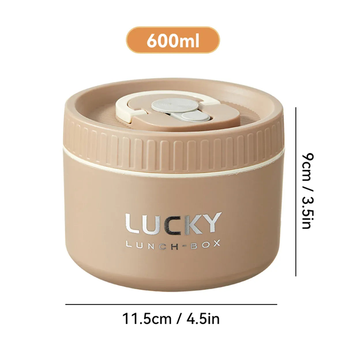 Essentialshouses Brown 600ML 304 Stainless Steel Insulated Bento Box Microwave Heatable Round Sealed Thermal Lunch Box For Kids Students Food Container