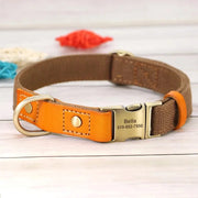 Essentialshouses brown / S Dog Leather Customized ID Collar