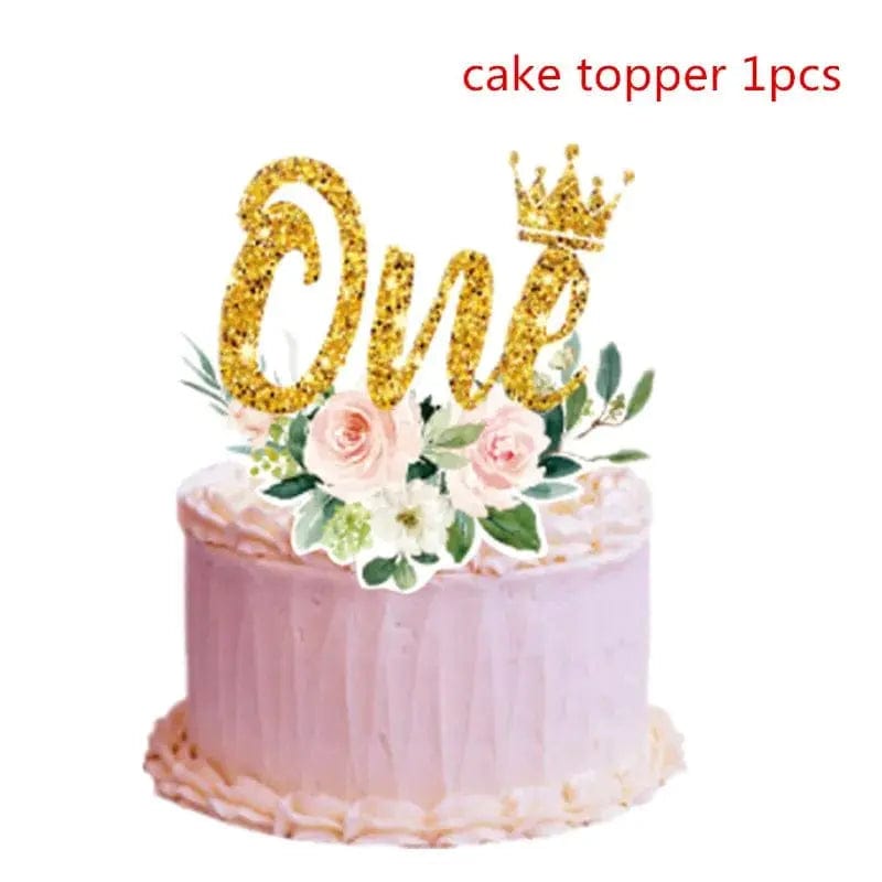 Essentialshouses caketopper 1pcs Pink Flower Crown Disposable Tableware