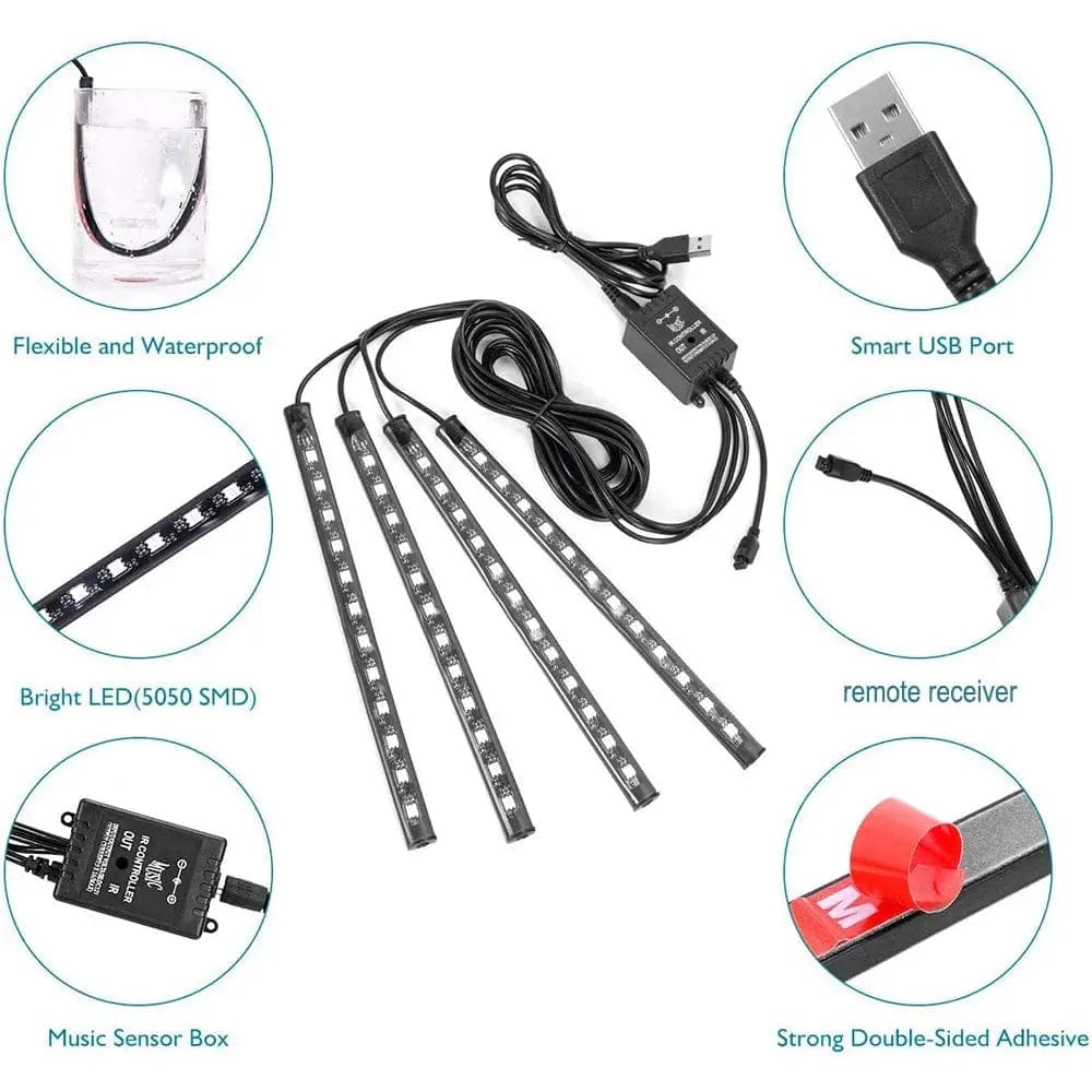 Essentialshouses Car Interior Ambient Foot Strip Light Kit