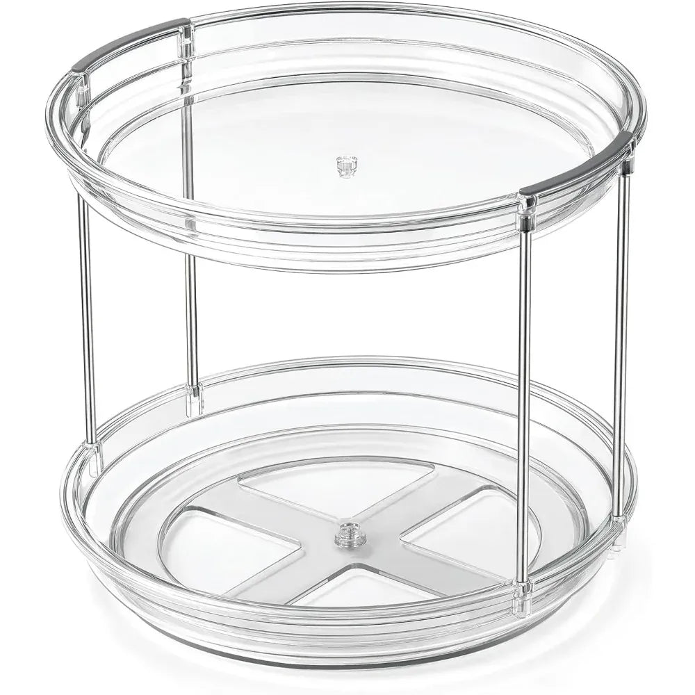 Essentialshouses Clear 1set 2 Tier Lazy Susan Turntable Organizer 9.25'' Rotating Spice Rack Organization for Cabinet, Kitchen, Pantry, Countertop
