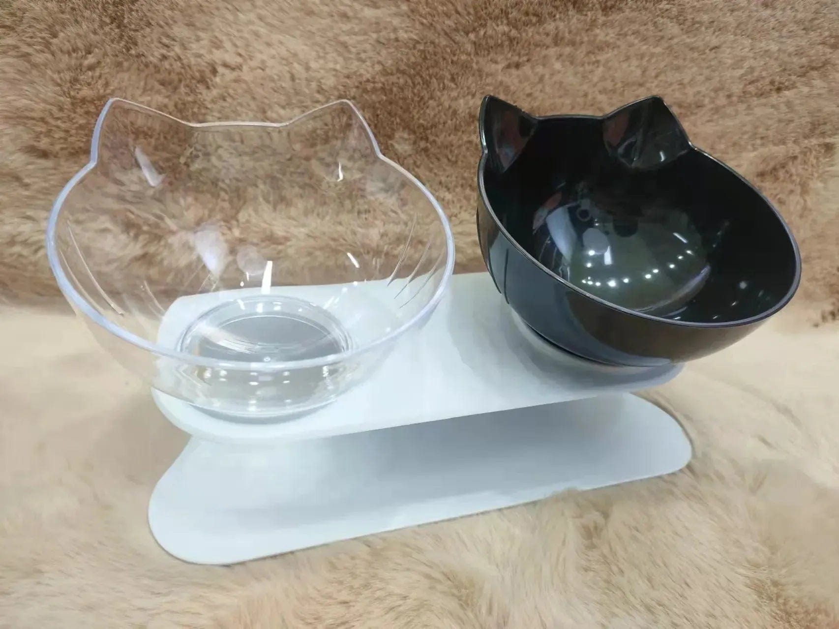 Essentialshouses Clear And Black Cat Non-Slip Double Food Bowl